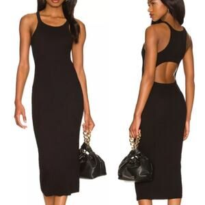 LNA CLOTHING Dress SZ Large Rilynn Rib Racer Black Midi NWT Stretch Cutout Back